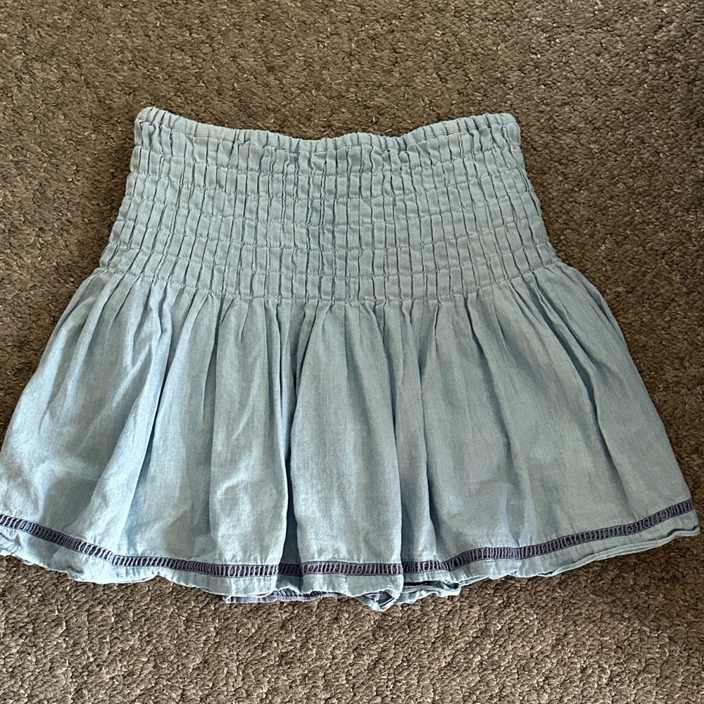 Tuckernuck Light Blue Chambray Smocked Mini Skirt
